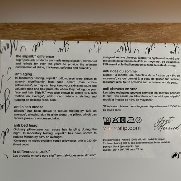 Slip Wedding “Just Married” 100% Silk Queen Pillowcase Set of 2 Bridal Gift - Picture 7 of 7